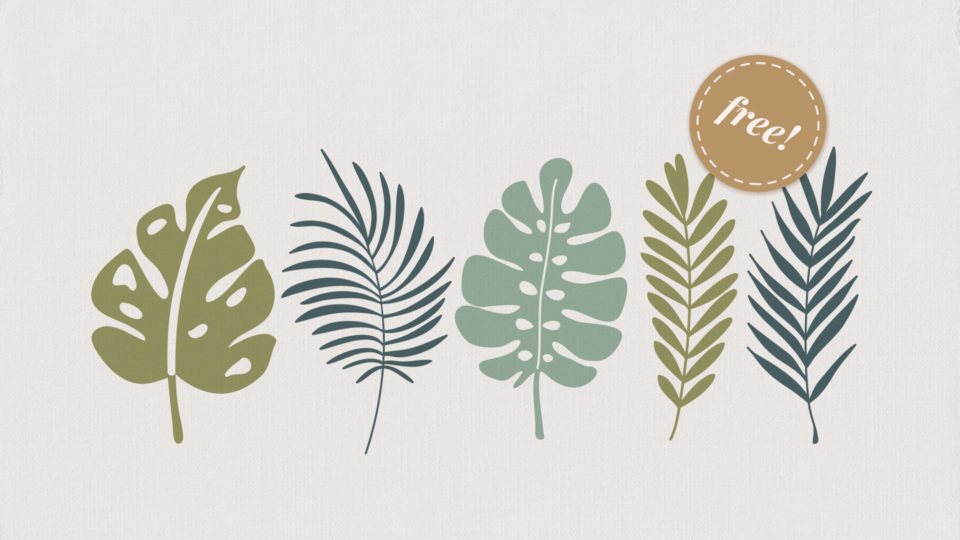 Five free to download vector illustrations of tropical leaves.